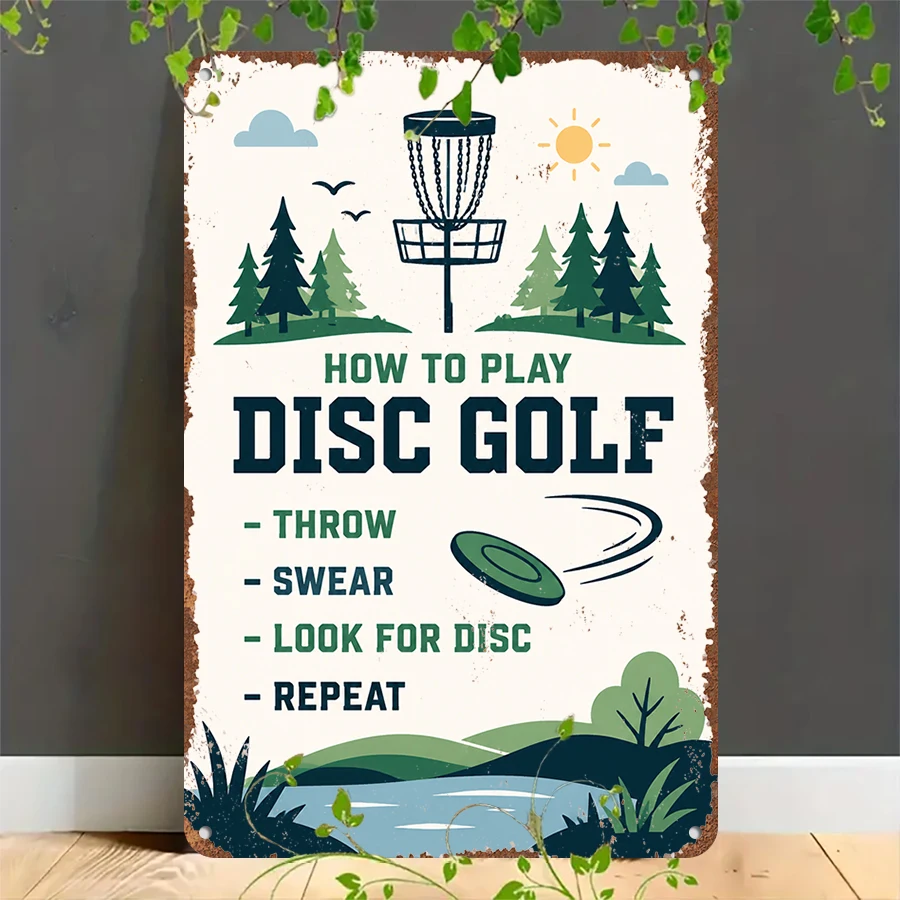 2D flat retro metal tin plate, Vintage Disc Golf Funny Rules Tin Sign, Suitable for home, garage, café, bar and garden decoration