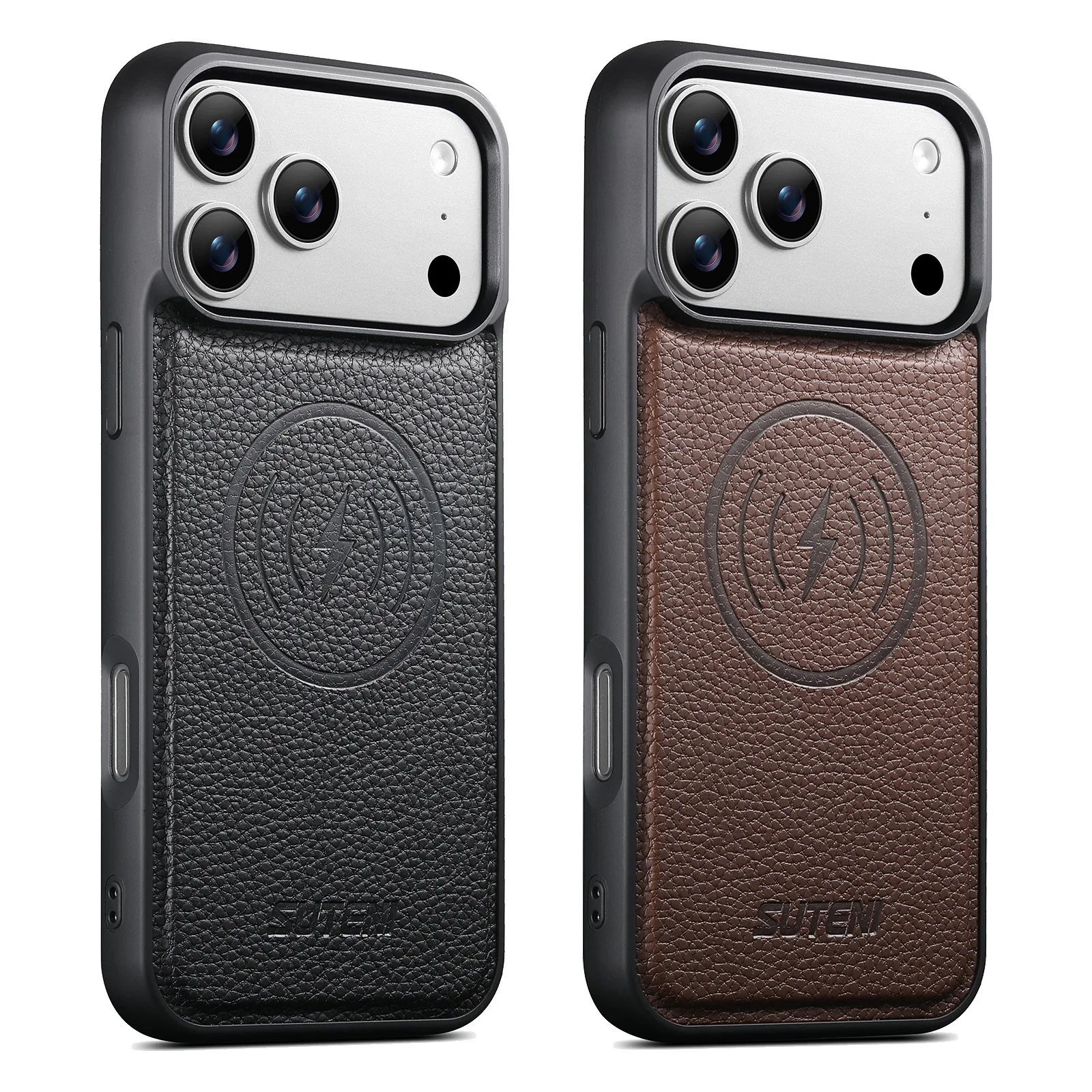 เคสโทรศัพท์หนังลายลิ้นจี่สำหรับ iPhone 13 14 15 16 17 Pro Max รองรับ MagSafe ชาร์จไร้สาย ป้องกันการกระแทก