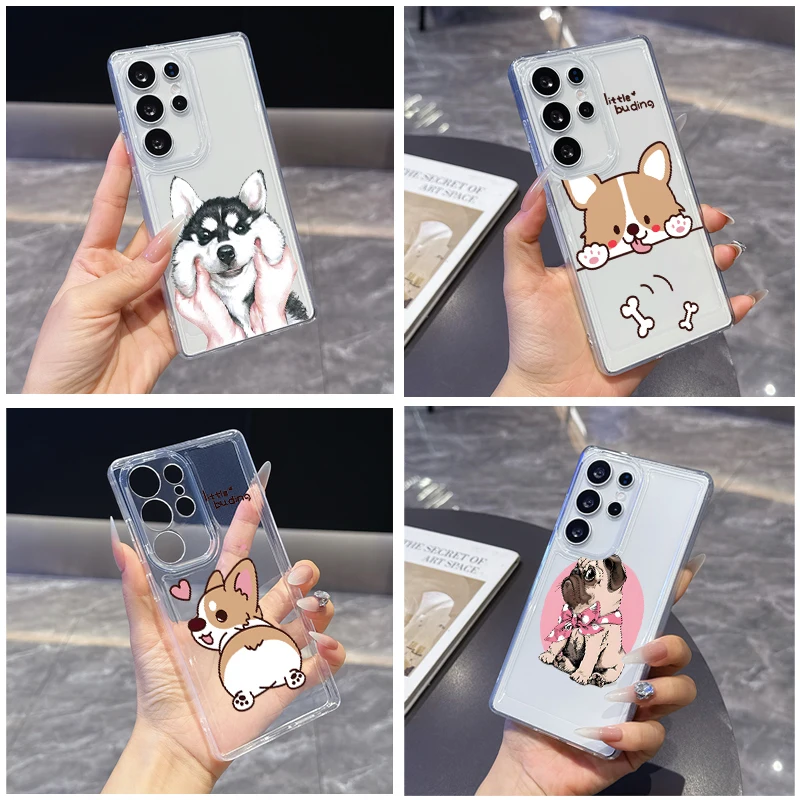 Cute cartoon puppy and bones Phone Case for Samsung A24 A25 A26 A31 A32 A33 A34 A35 A51 A53 A54 A71 A72 Transparent Soft Covers