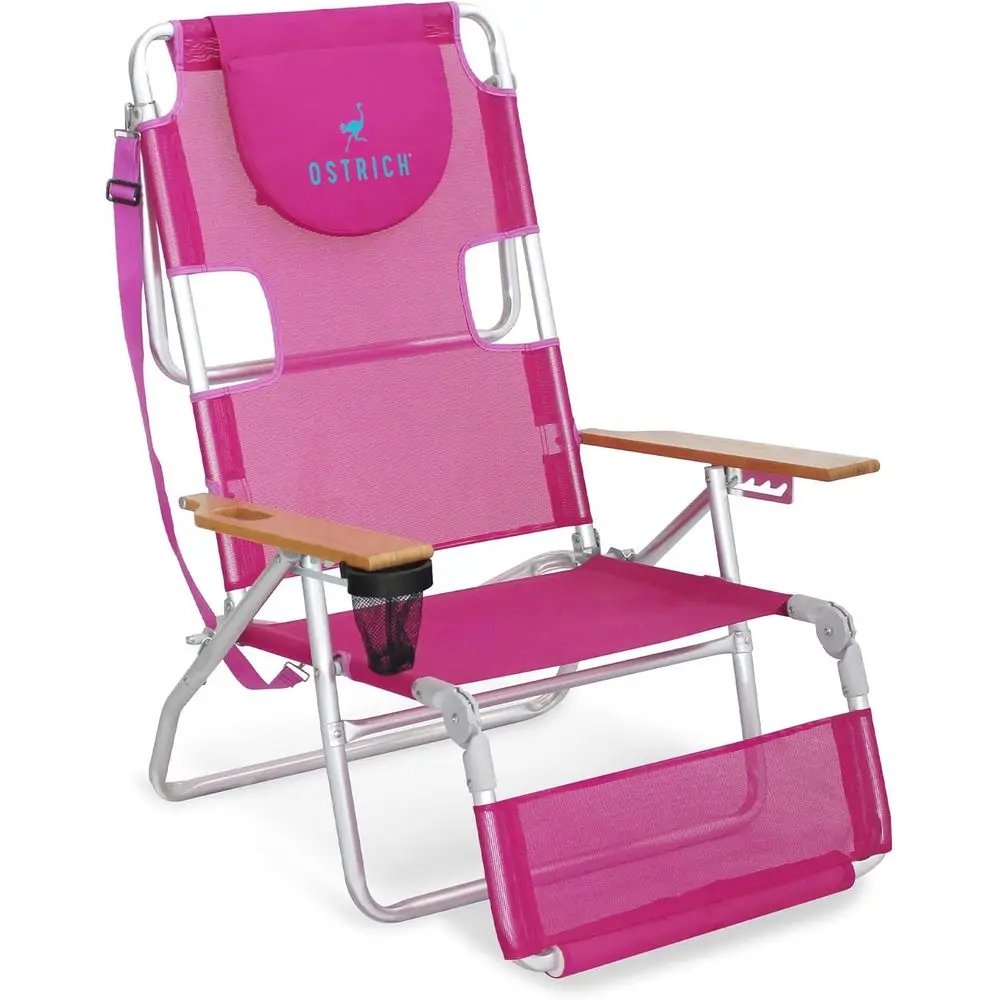 

Lightweight Reclining Beach Lounge Chair with Footrest, Ideal for Outdoor, Patio, Balcony, Backyard, or Porch, Pink
