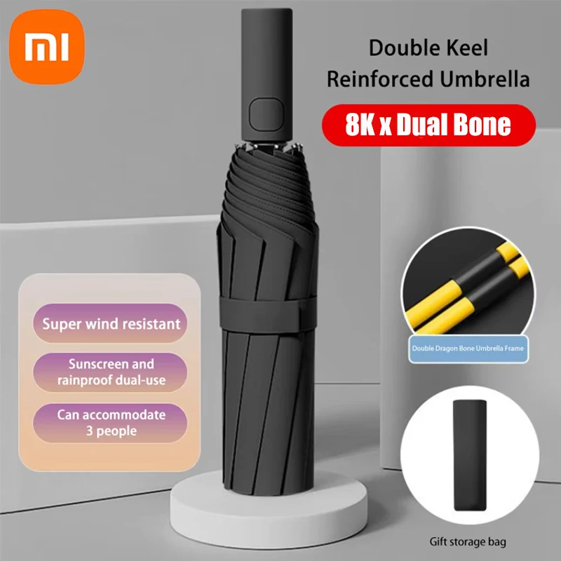 Xiaomi 8k duplo osso totalmente automático duplo osso dobrável guarda-chuva para proteção solar uv forte resistência ao vento e resistência à chuva