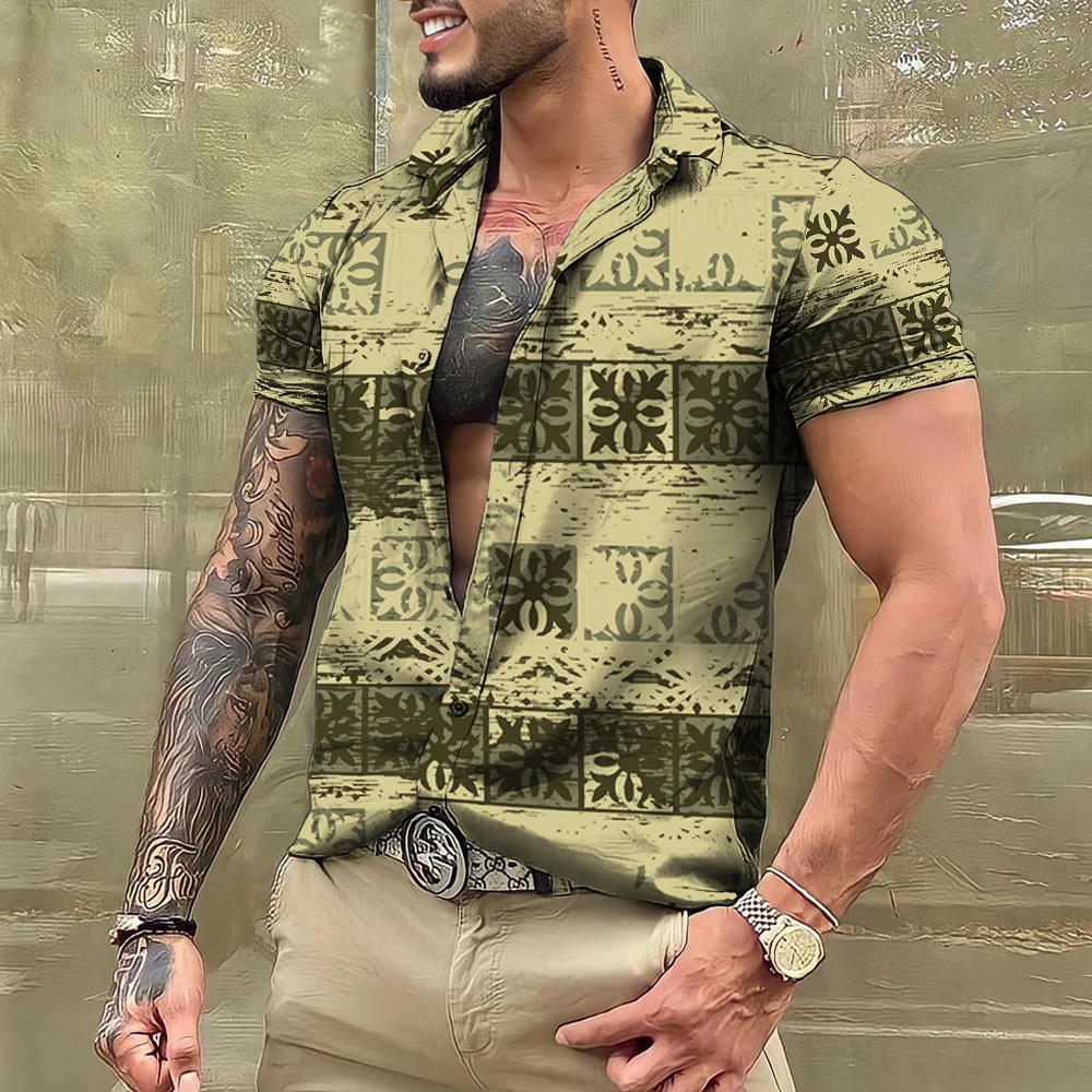 Men'S Casual Social Beachwear Camping Shirts Streetwear 3D Print Short Sleeve Top Luxury Oversized Tee Clothing Vacation Funny