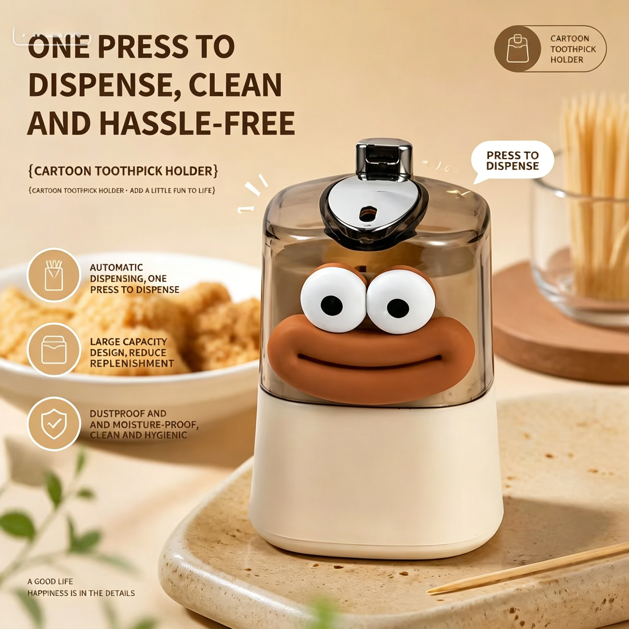 Creative Automatic Pop-up Push-type Toothpick Storage Box Holder for Home Living Room and Dining Room Daily Use