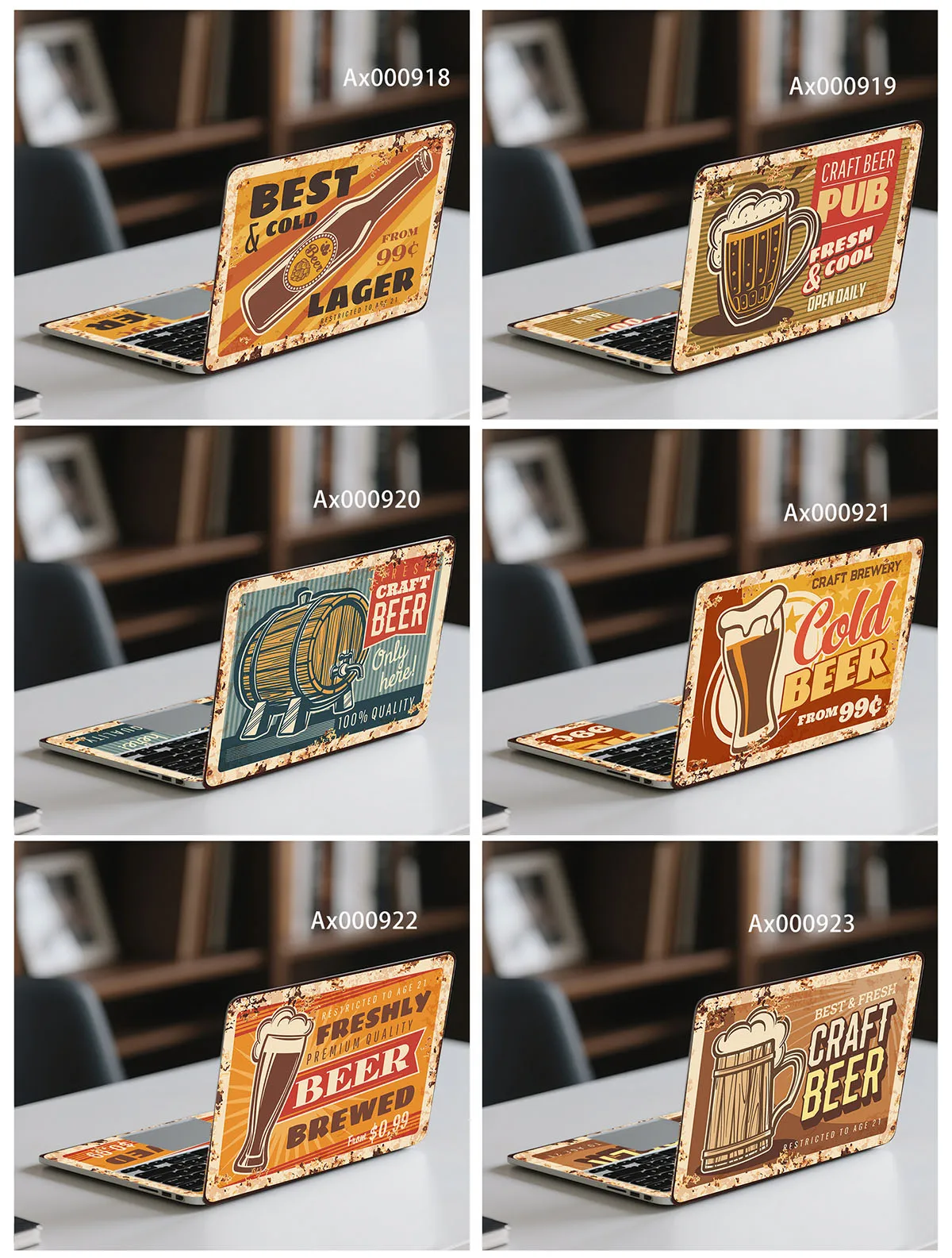 2 pcs/pack Vintage Retro Beer Metal  Anti Scratch Protective Laptop Sticker Waterproof Scratch Proof Universal Laptops Decal
