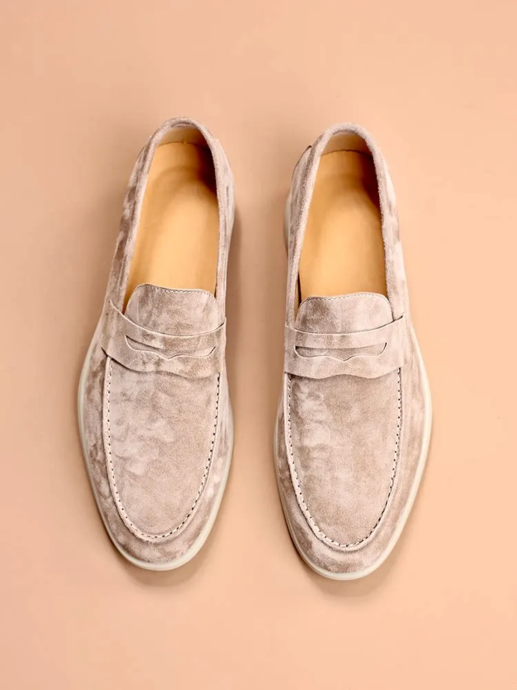 Vintage Suede Loafers for Men Lightweight Rubber Outsole Slip on Design Breathable Fashion Driving Shoes
