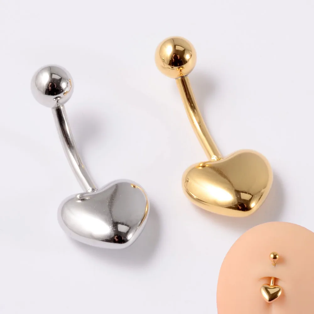 CHUANCI Surgical Steel Heart Shape Belly Button Rings Navel Piercing Ear Stud Body Pircings Jewelry 14G