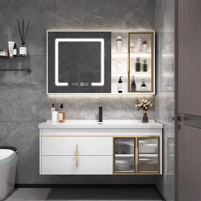 

Ceramic New Bathroom Cabinet Combination Integrated Basin Sink Washbasin Intelligent Mirror Mobile Bagno Toilet Furniture