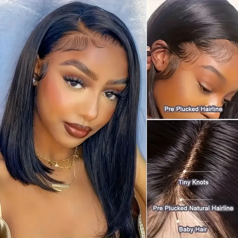 200% الكثافة 13X4 مستقيم الدانتيل أمامي بوب شعر مستعار 100% خصلات الشعر المستعار الإنسان البرازيلي قبل قطعها مع شعر الطفل 13x4 الدانتيل بوب شعر مستعار # 1ب