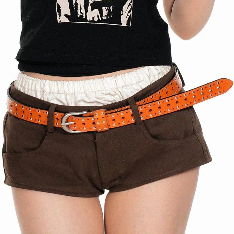 

Punk Rivet Sliver Buckle Belt Design Metal Vintage Gothic Women Y2K Belt real Leather Porous Waistband Pants Jeans Hot Girl Belt