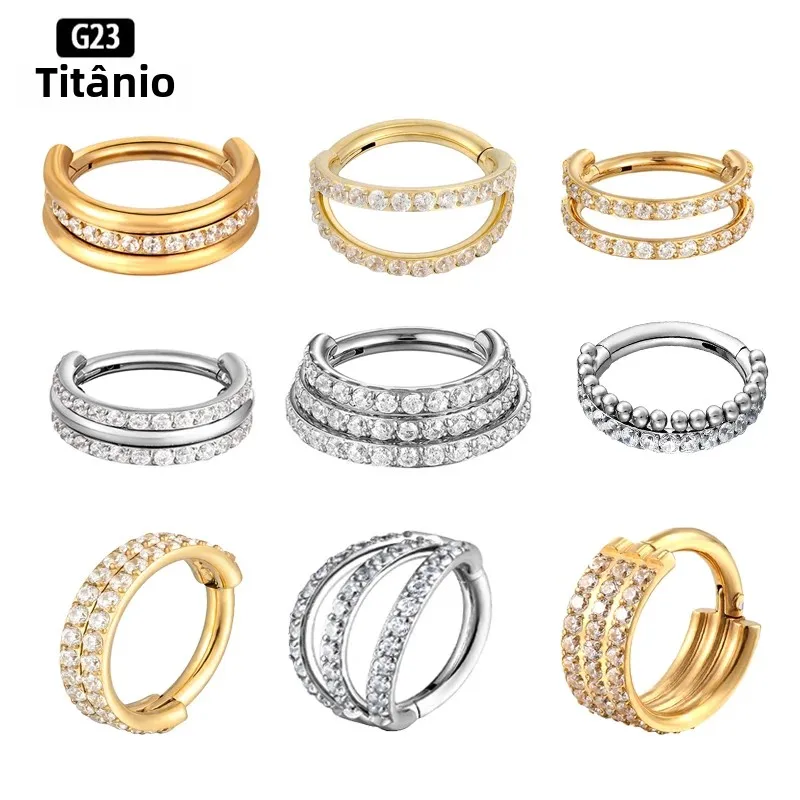 1pc brincos studs g23 titânio piercing zircão 8/10/12mm aros clicker nariz anéis septo tragus cartilagem helix concha piercing