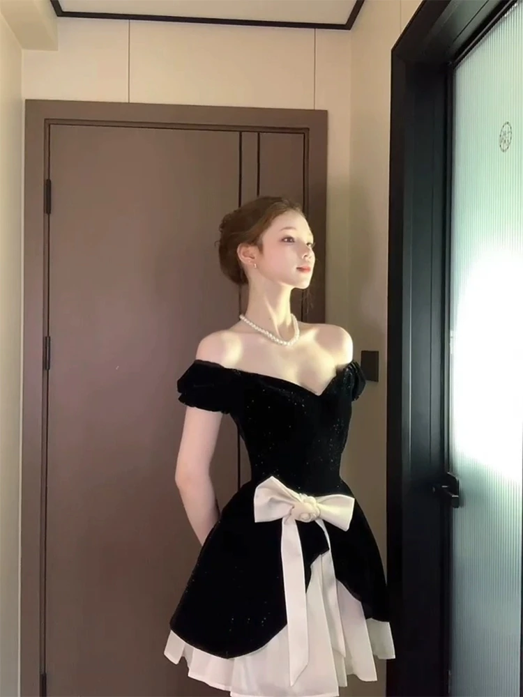 

XZY Hepburn Sle One oulder Knot Dr Women's Waist Cinched ort Skirt Birthday Dr French Sle Bubble S...