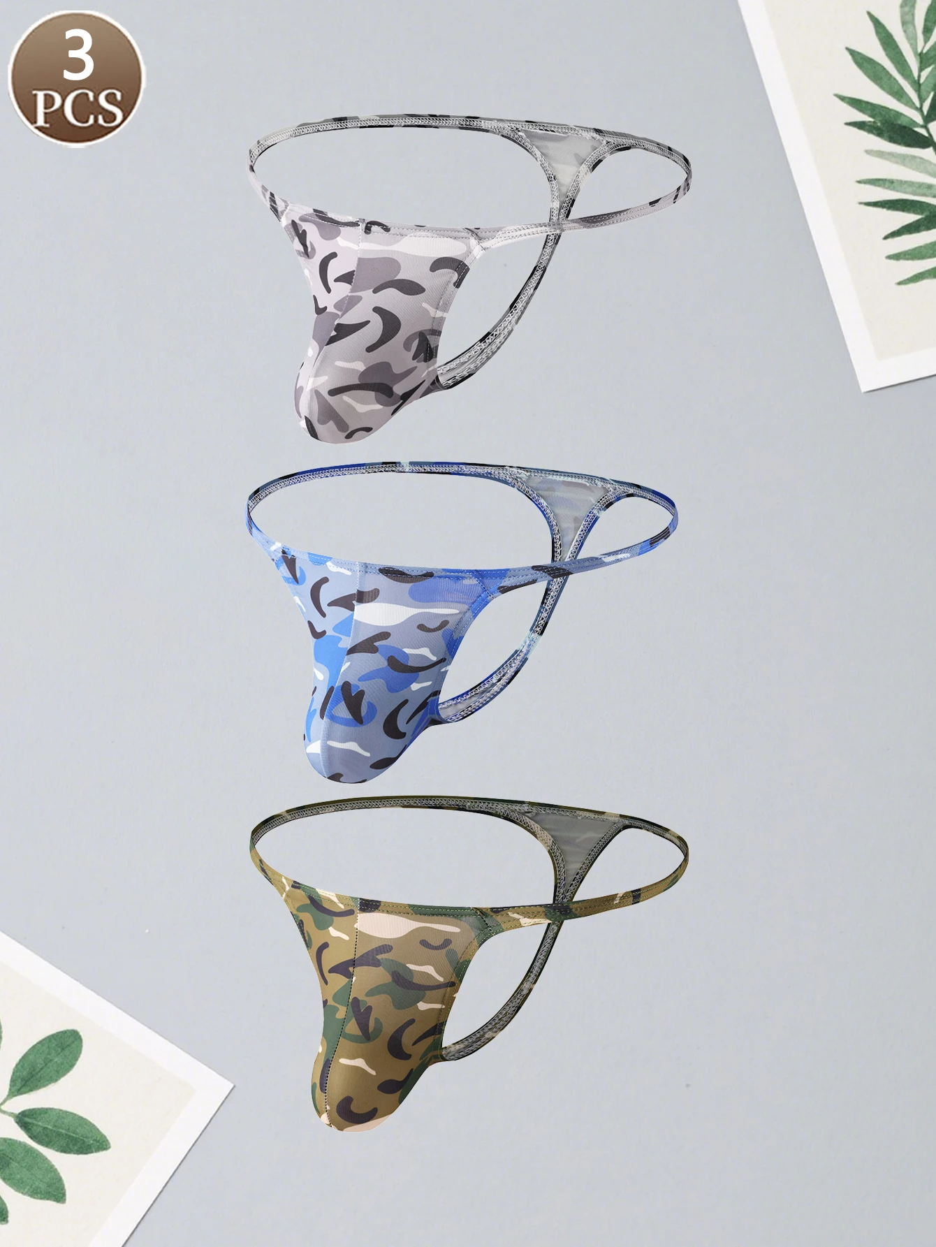 

2PCS men's underwear camouflage sexy sports basic men's thong soft and comfortable men's thong