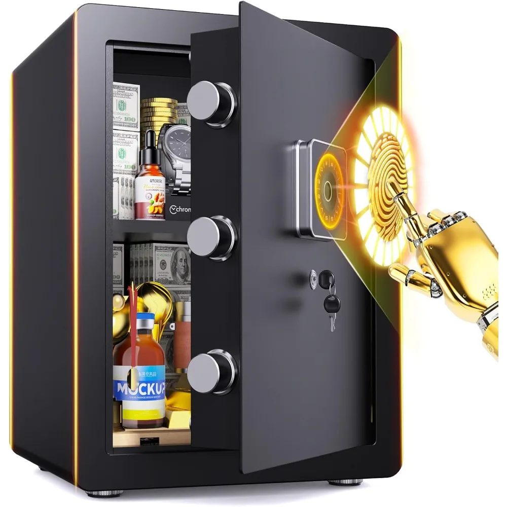 

2.2 CuFt Large Safe Box,Quick-Access Gun Safe,Biometric Fingerprint Safe Box with Alarm Device, Fireproof Safes With