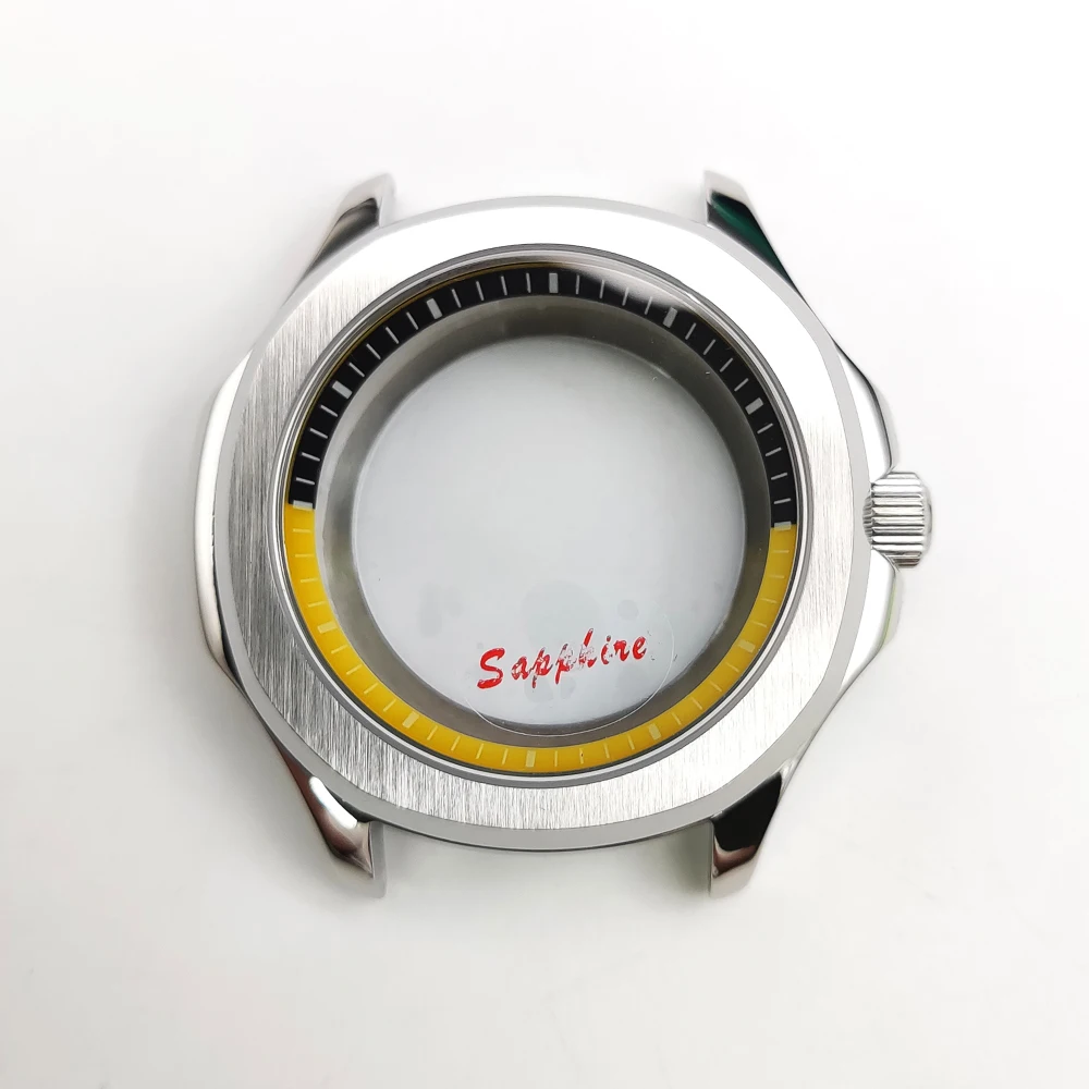 Роскошные часы с модифицированным чехлом NH35 с кольцом-эмблемой, чехол из нержавеющей стали с зеркальным сапфиром, водонепроницаемая ручка с винтом, высокое качество