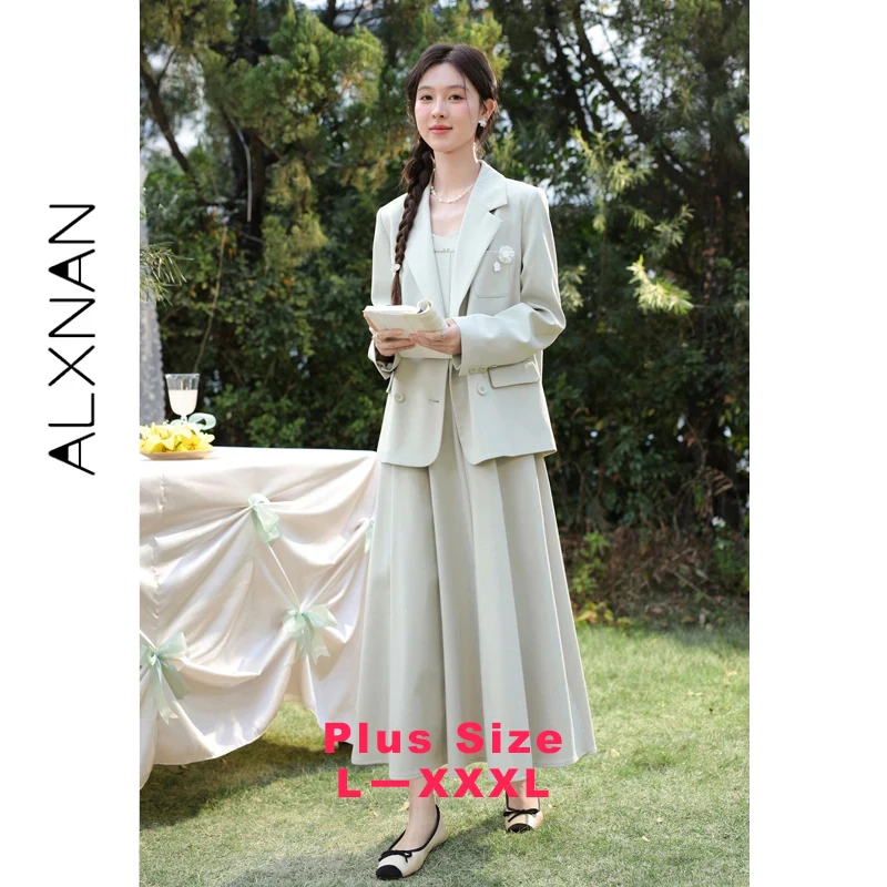 ALXNAN Plus Size Light Green Blazer 2026 Casual Fashion Elegant Office Coats Casual 3d Flower Design Long Sleeve Outwear D61709