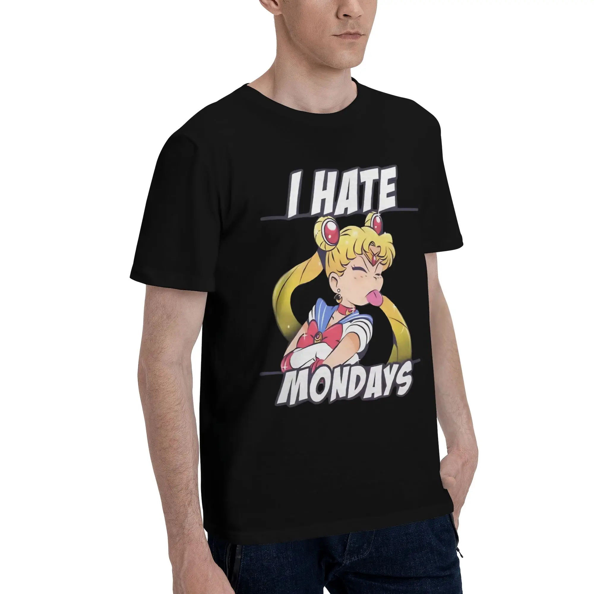 I hate mondays  Funny 100% Cotton T-Shirt Bandai Sailor Moon Tops Tees For Men