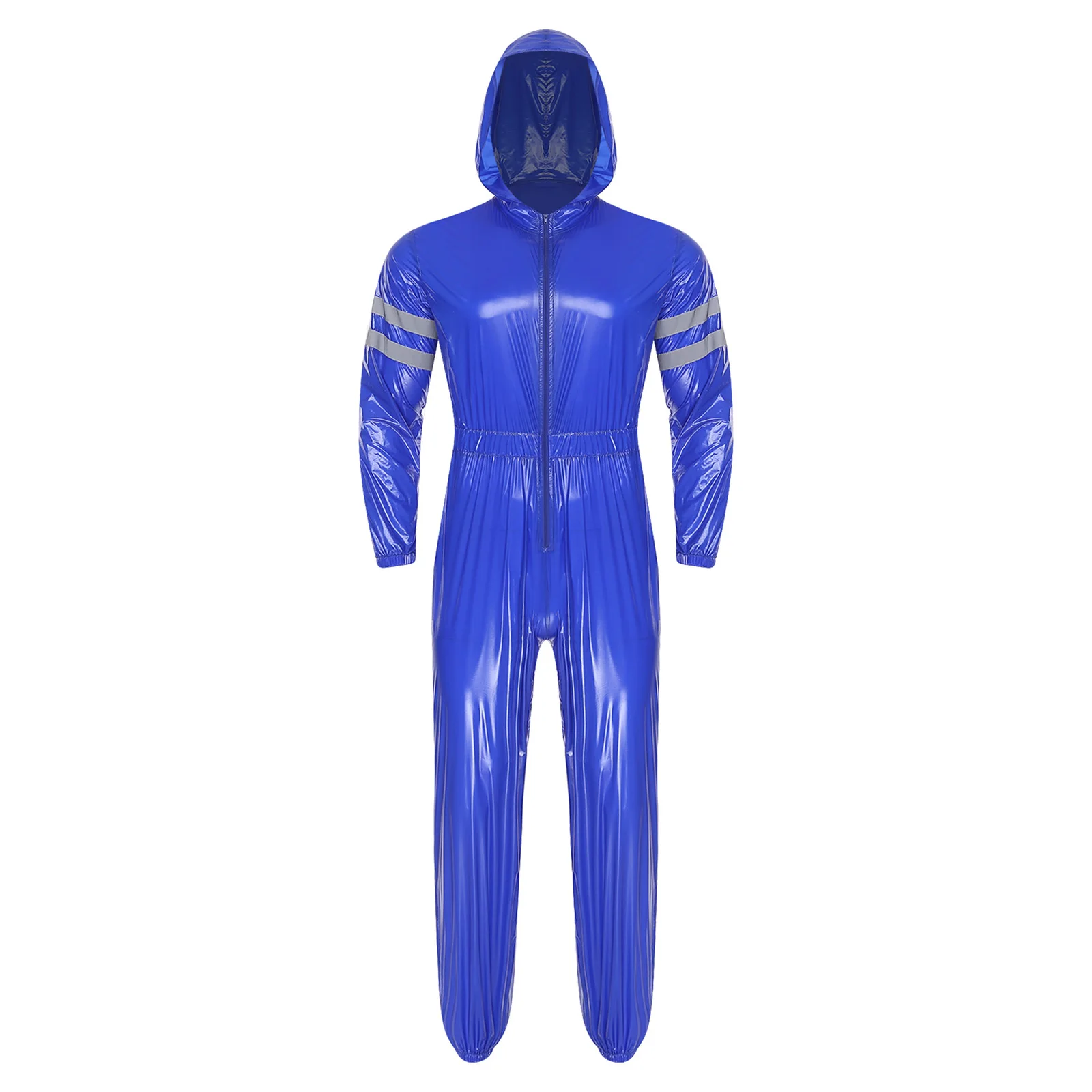 أزياء رجالي مآزر مقاومة للماء وضوح عالية شرائط عاكسة طويلة الأكمام مرونة الخصر الجبهة زيبر مقنعين بذلة