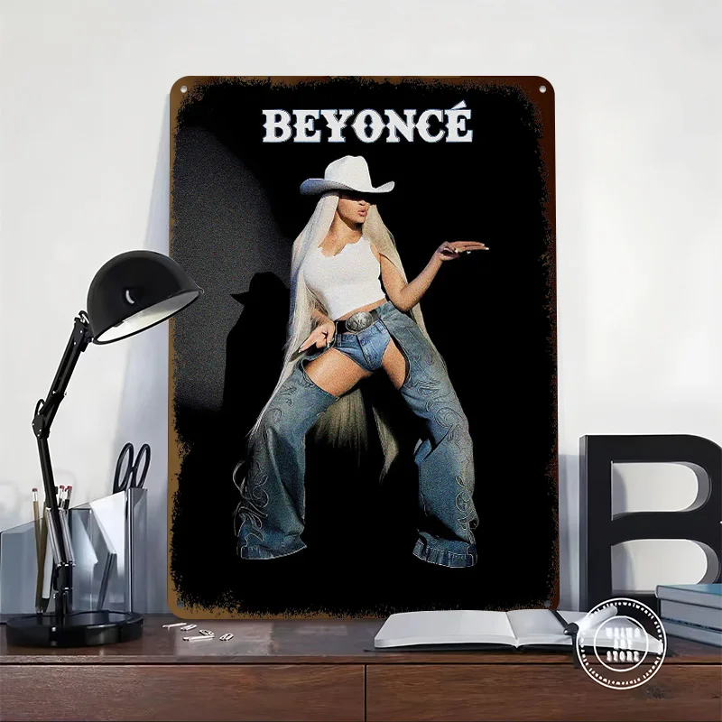 Beyoncé in Cowboy Attire Metal Poster Perfect Gift for Fans Lovers Personalized Wall Art Metal Sign for Wand Deko Decor Luxury