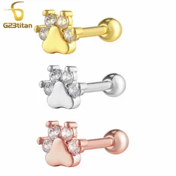 2pc Animal Dog Cat Paw Cartilage Earring Ear Studs Hypoallergenic G23 Titanium Ear Helix Conch Tragus Piercing 16G Body Jewelry