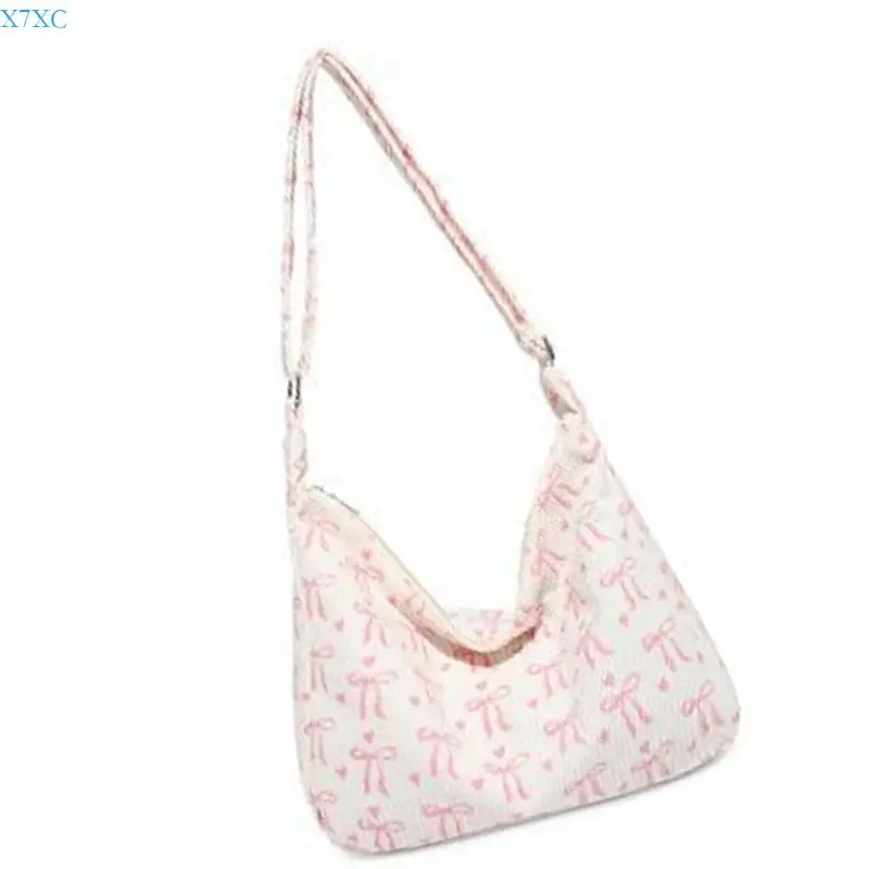 

Сумка через плечо X7XC в рубчик, тонкая, с французскими цветами, просторная студенческая сумка через плечо для ежедневного