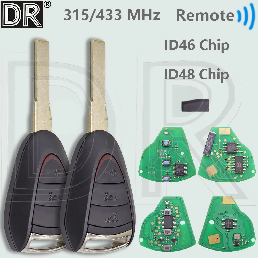

HE ID46 315/433MHz ID48 433MHz 2/3 Button Car Remote Key For Cayman Carrera 911 997 Boxster S 2S 4S Turbo 987