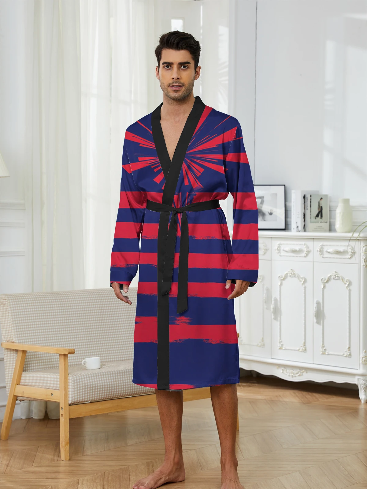 1pcs Men's Robes 2026 Spring/Summer bath robe Bathrobe men Graphic 3D Printed Men's bathrobe dressing gown Breathable Sleepwear