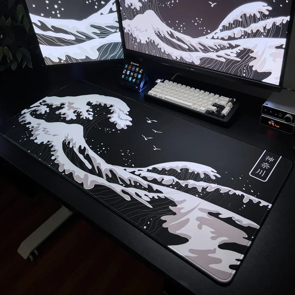 Japan Sakura Mousepad Kawaii Black and White Deskmat Large Mousepad Gamer Carpet Laptop Mouse Mats Gaming Accessories Rubber Mat