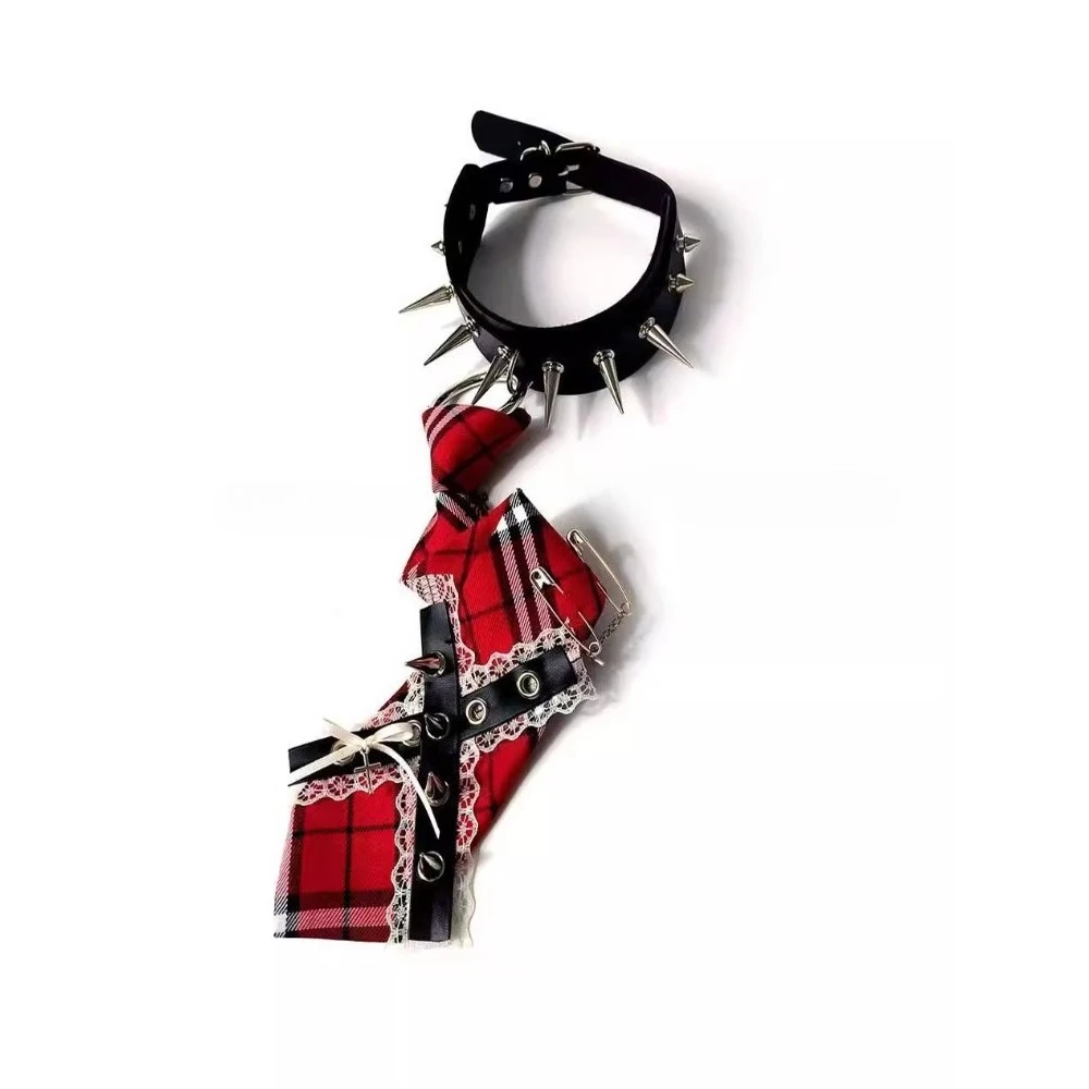 

Галстук ручной работы, оригинальное колье в стиле панк, крутые заклепки, кружевная ниша, индивидуальная одежда для мужчин и женщин, трендовый галстук-боло для рубашки для женщин