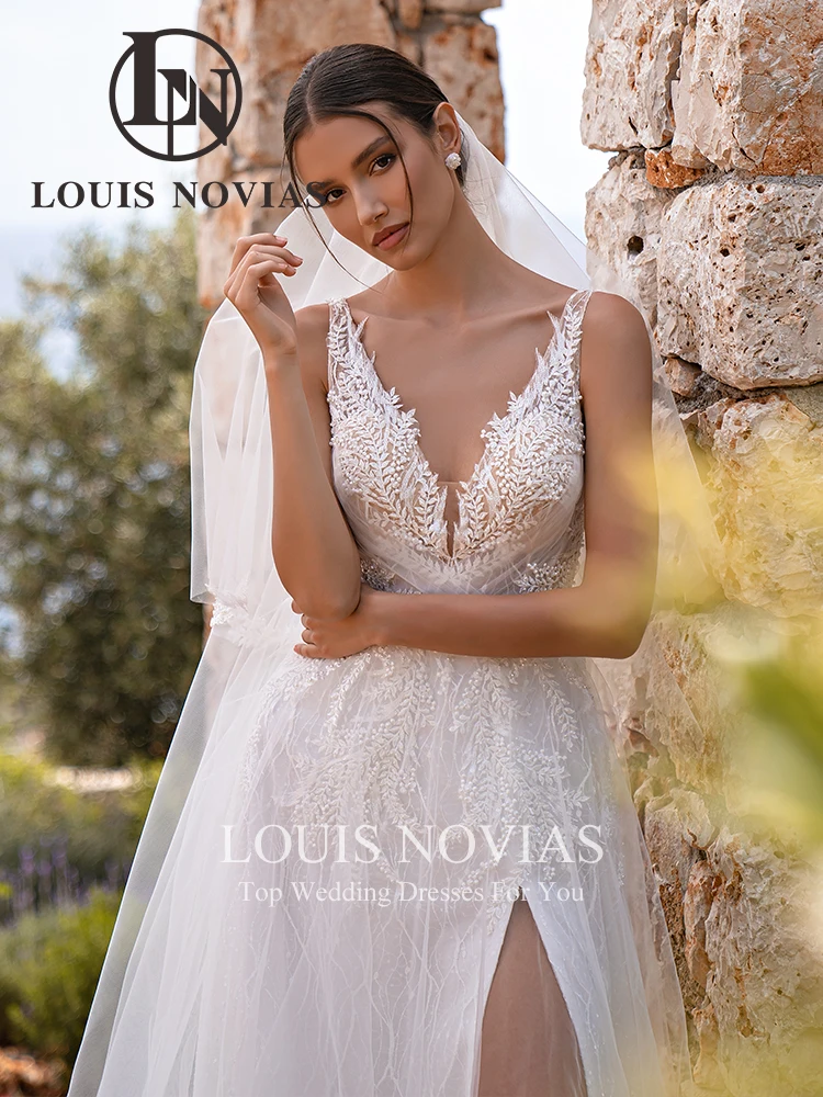 LOUIS NOVIAS BOHO abiti da sposa 2024 abiti da sposa ricamo Illusion scollo a v coscia divisa abito da sposa pizzo abiti De Novia