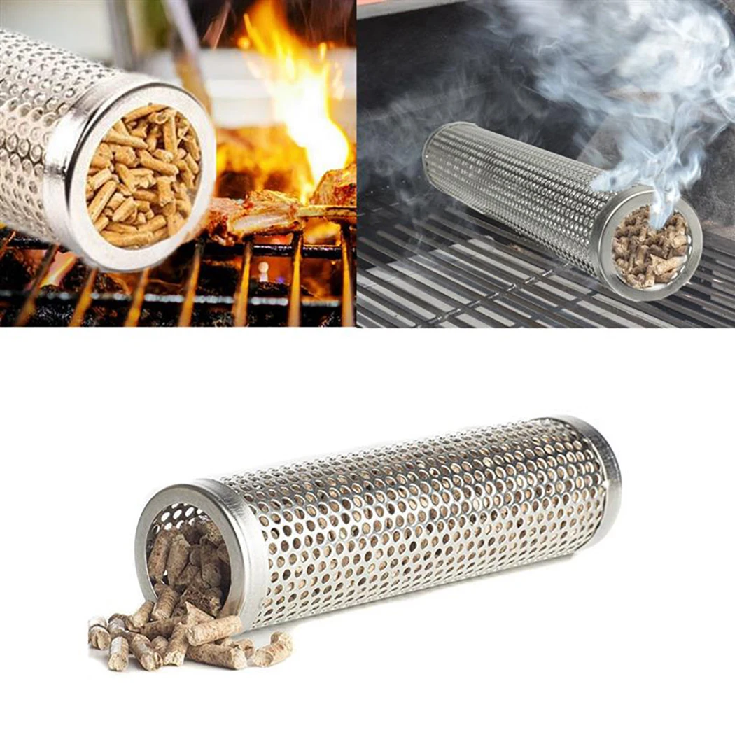 Stainless Steel BBQ Smoker Grill Tube Perforated Mesh Smoker Tube Filter Gadget Generator Pellet Smoking BBQ Accessories Tools