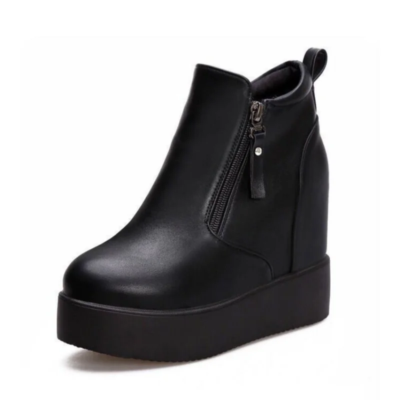 

Новые женские ботильоны на скрытой танкетке 10 см, из флокированной кожи, теплые, на молнии, зимние кроссовки