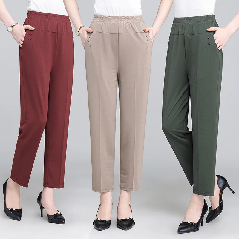 Moms Clothes Summer Thin 9 Pants WIdes Dating Women's Clothes Banding High-Waist Wearing Pants LP0721