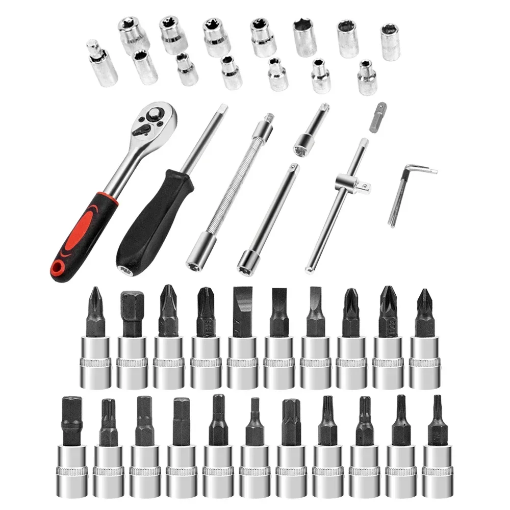 46pcs Car Repair Tool Kits Combination Ratchet Torque Spanner Metalworking 1/4-Inch Socket Wrench Set Auto Mechanic Repair Tools