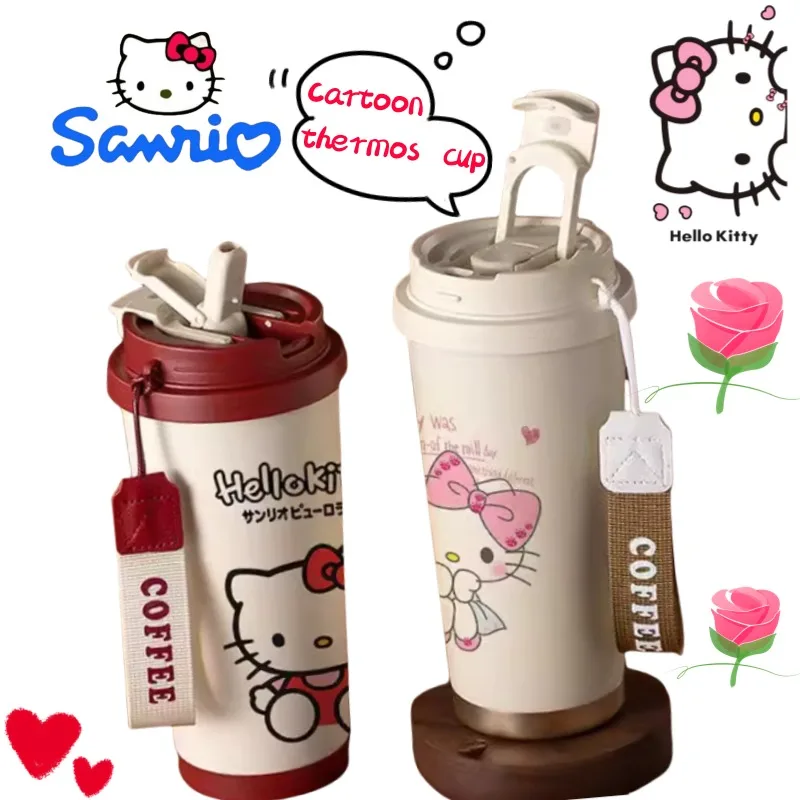 

Sanrio Hello Kitty, новая мультяшная милая кофейная чашка большой емкости для пары, высокая цветовая цена, креативный портативный сопровождающий термос, чашка