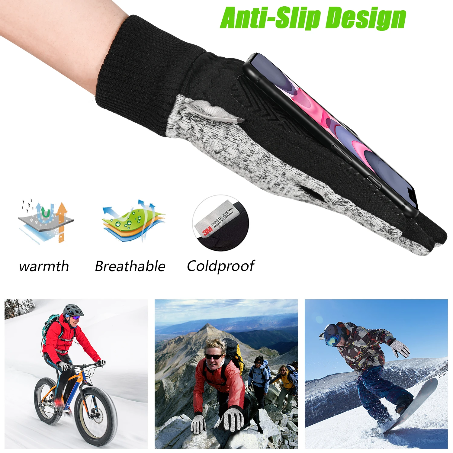 MOREOK Winter -20°F 3M  Warm Gloves Cycling Outdoor Sports Running Motorcycle Ski Touch Screen Non-slip Wear-re Gloves