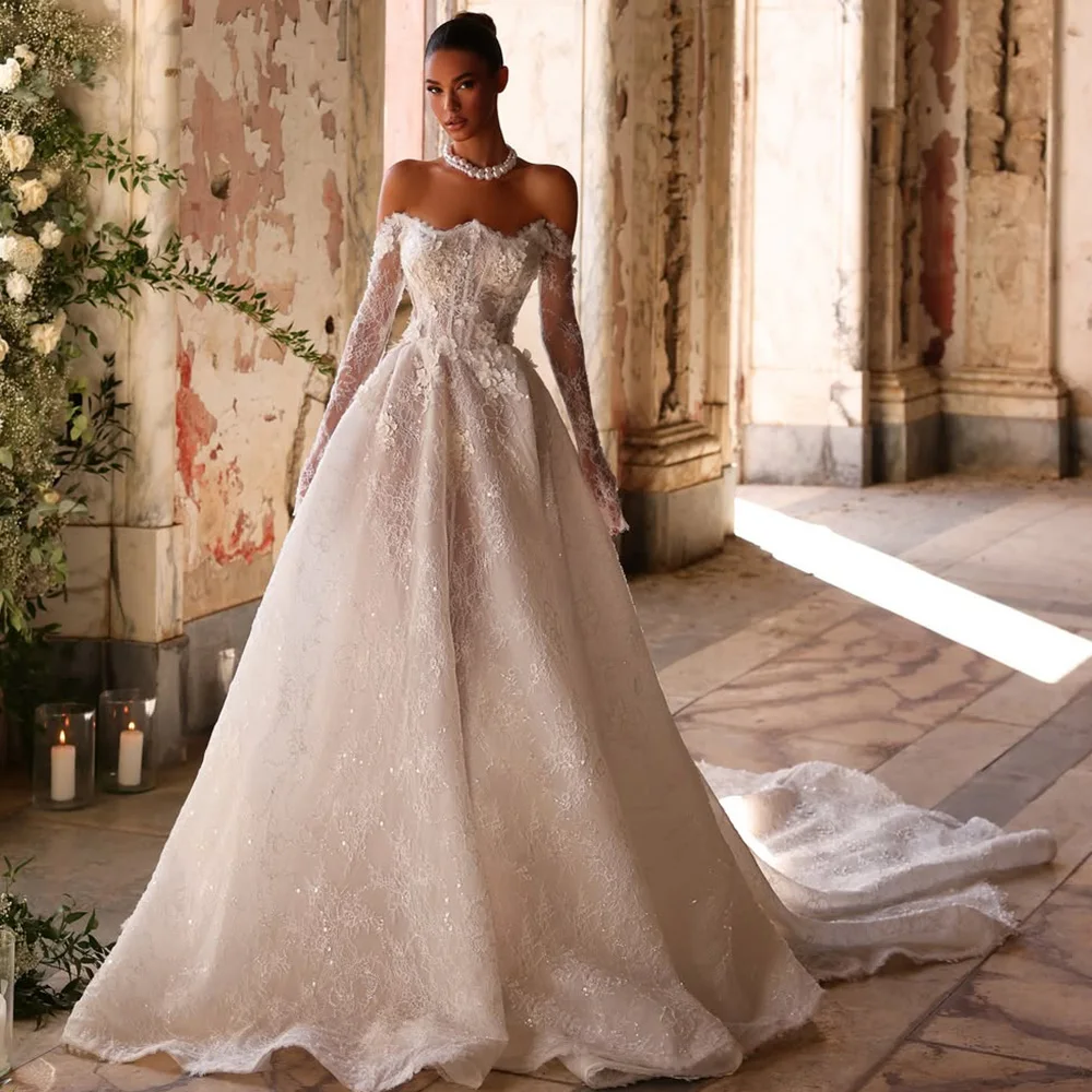 

Customized Strapless A-Line Wedding Dress Fashion A-Line Handmade Flowers Bridal Gowns Dreamy Organza Appliques Vestido De Novia