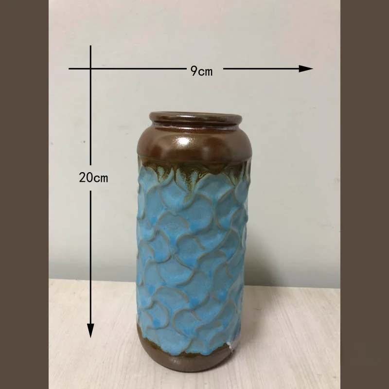 Single ceramic blue ripple three-dimensional pattern vase decoration