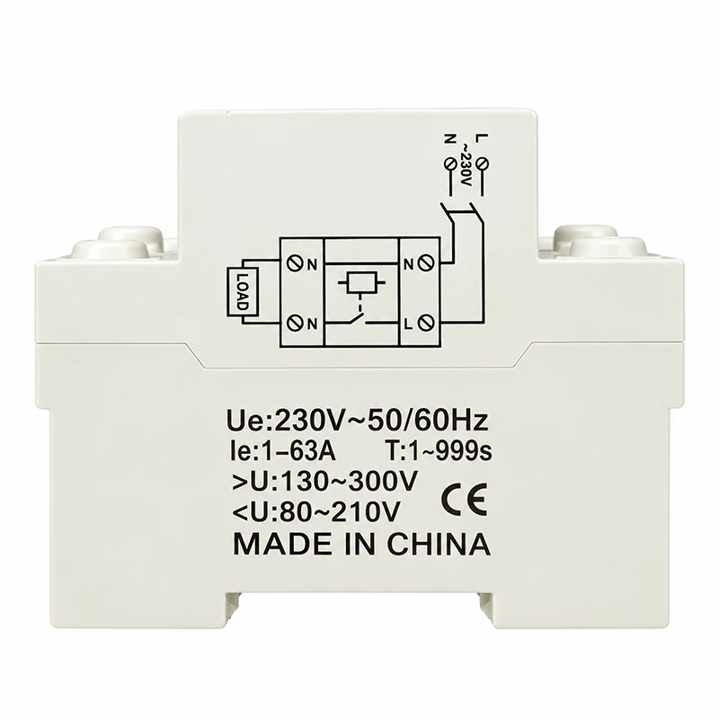 220V AC Adjustable Over Under Voltage Protective Device Protector Relay Monitor Current Limit 63A