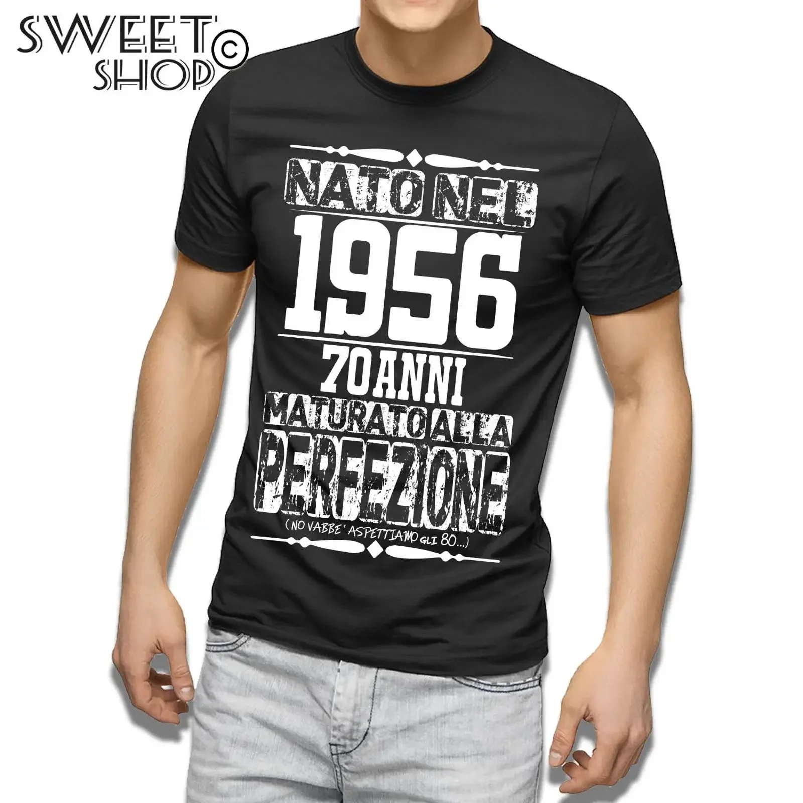 T shirt 70 anni Uomo Compleanno 1956 Festa Simpatica Divertente Idea regalo Papà vintage Washed Breathable Casual Comfortable