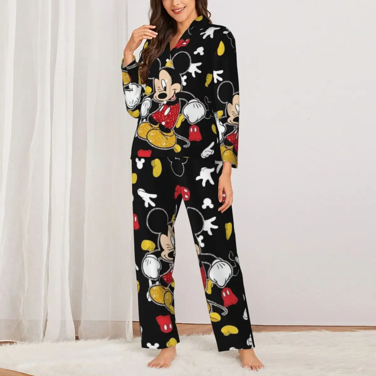 Disney Mickey Mouse Women\'s Pajamas Set 2 Piece Set For Women Casual Long sleeve Suit