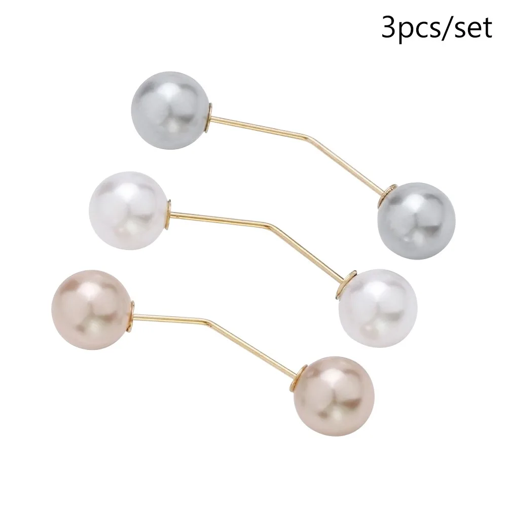3/6/8PCS Double Head Pin Pearl Brooch Adjustable Collar Clip Non-Slip Waist Fastening Pins Multi-Purpose DIY Sewing Safety Pins