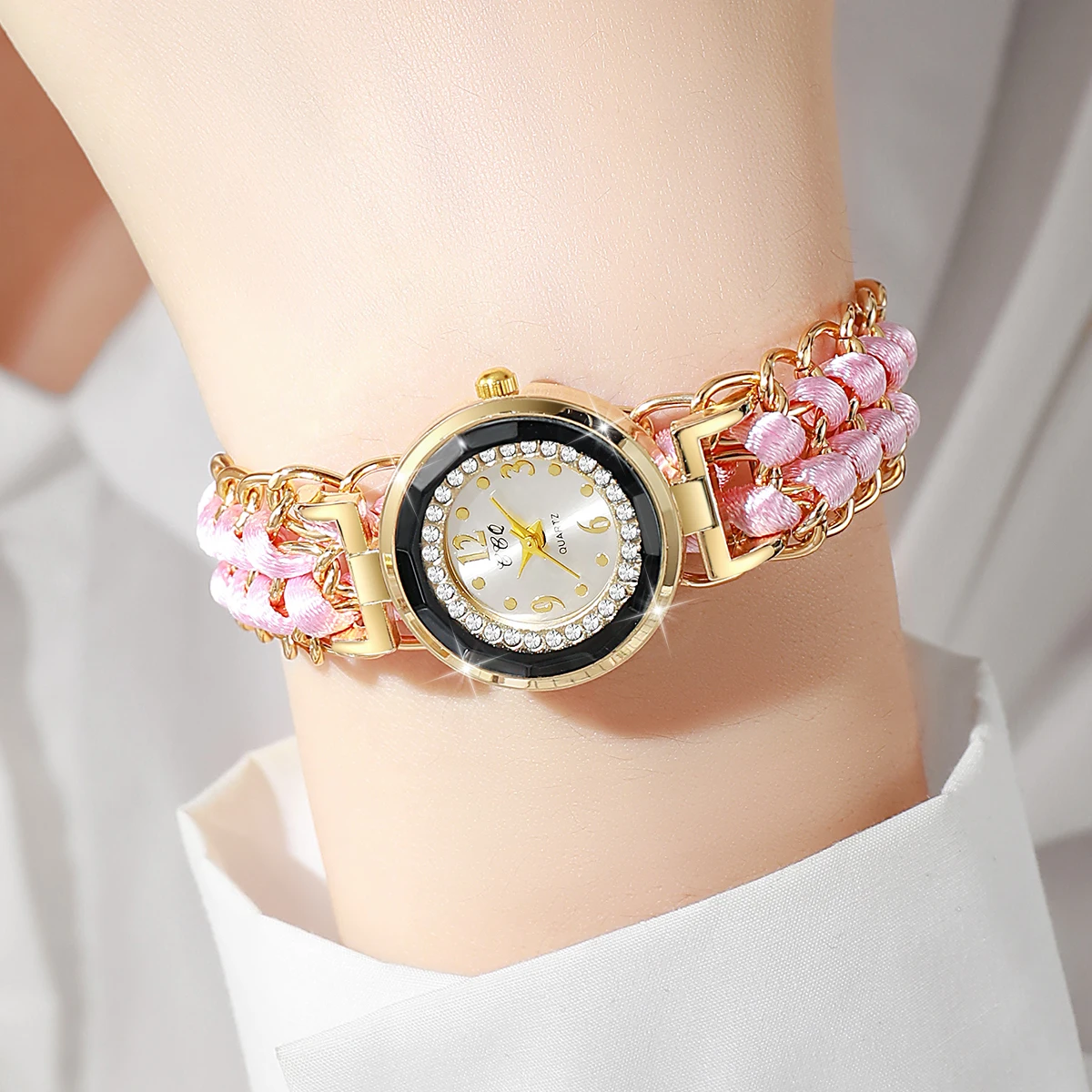 Women\'s Watch Fashion Rhinestone Braided Rope Bracelet Quartz Watches