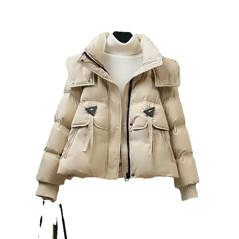 Hooded Short Solid Color Down Cotton-Padded Jacket Coat Ladies 2024 Winter New Warm Ladies Coat Loose Bread Clothing Tide