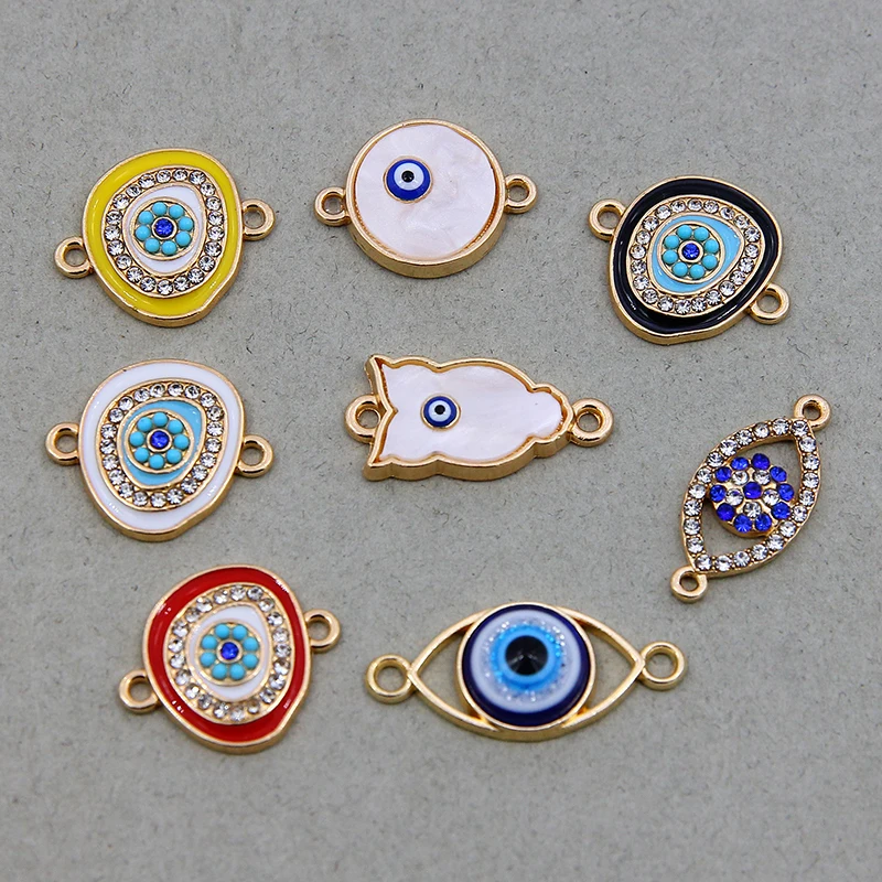 6 stücke Unregelmäßigen Runde Evil Eye Multi-stil Strass Kristall Augen Charms Anhänger DIY Armband Halskette für Schmuck Zubehör