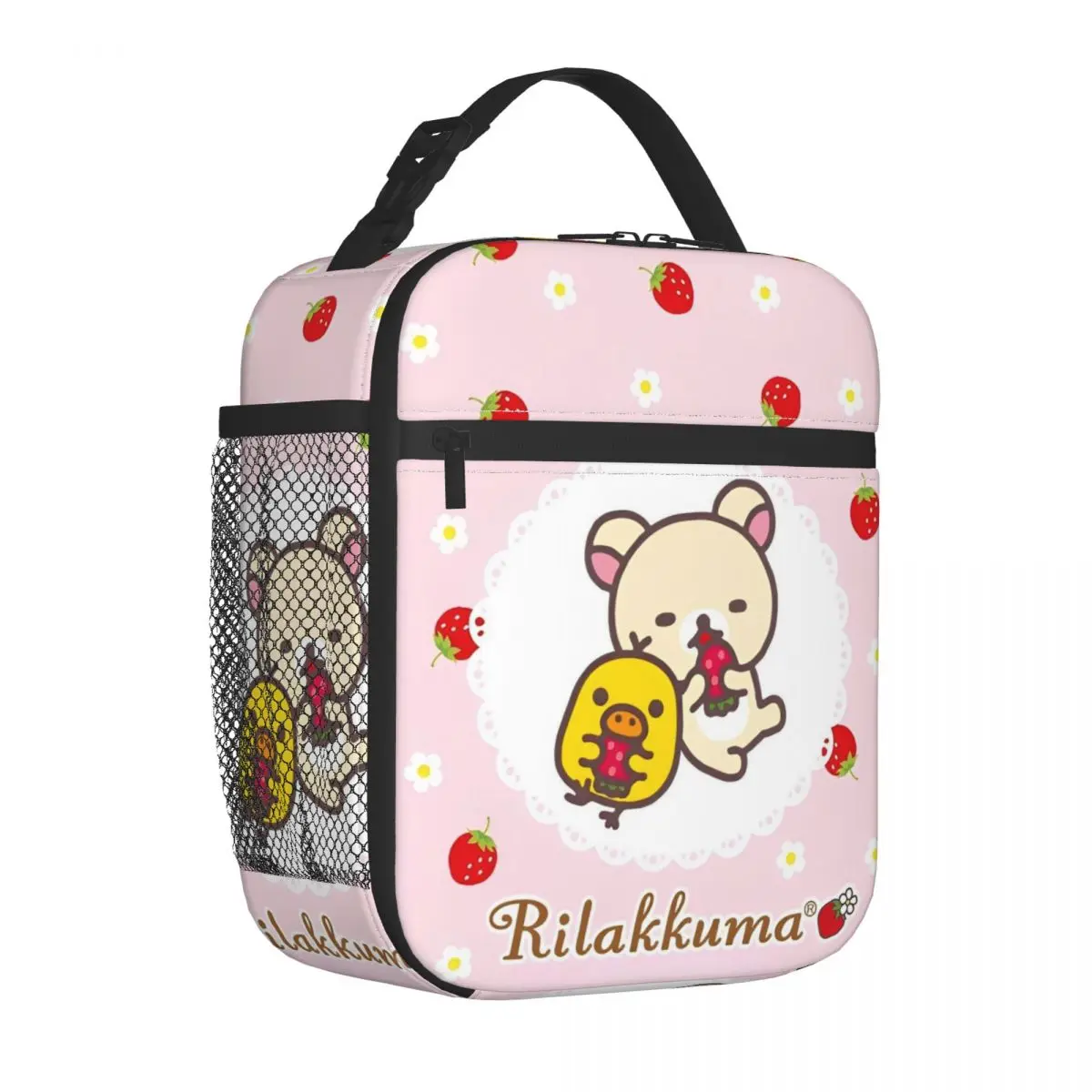 

Rilakkuma Bear And Strawberry Pattern Insulated Lunch Bags Cooler Bag Meal Container Large Tote Lunch Box Bento Pouch Travel