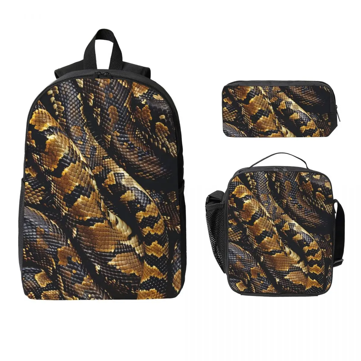 Snakes On A Train Backpack Student BookBag School Bag Computer Shoulder Bags 3ps Insulated Lunch Bag Pencil Case