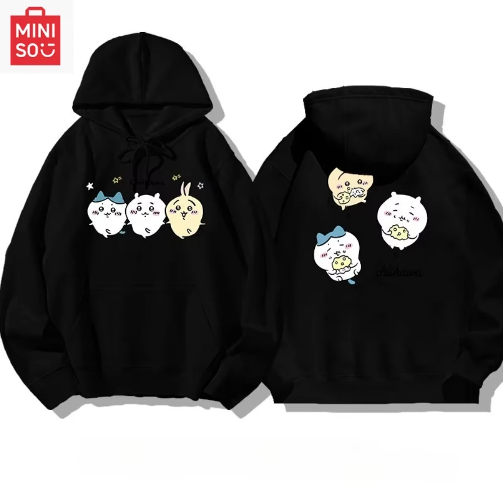 MINISO Collaboration Chiikawa مطبوعة للرجال والنساء هوديي كبير الحجم فضفاض كارتوني متعدد الوظائف فتاة عادية ولطيفة #4