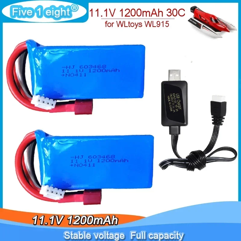 11.1V 1200mAh 30C 3S Lipo Battery T Plug for WLtoys WL915 Rc Boat High Speed Vehicle F1 Racing Boat Parts RC Battery