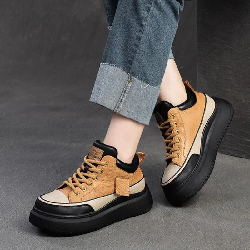 2024 New Return Genuine Leather Women's Flat Sneakers Spring and autumn Platform Shoes Ladies Casual Shoes Comfortable Flats