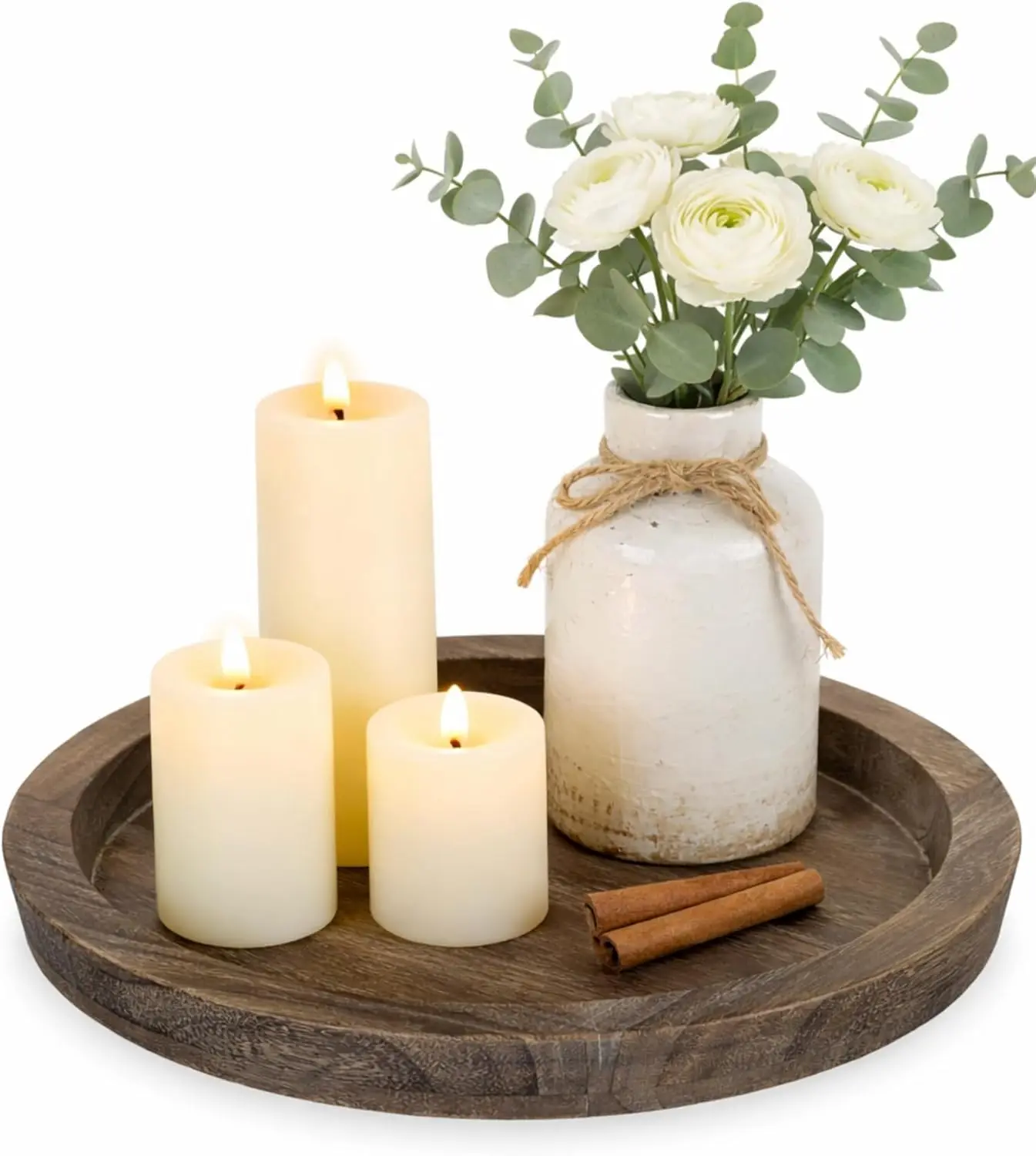 

Candle Plate Holder Tray: Round Wood Decorative Candle Plate - Rustic Farmhouse CoffeeTable Decor - Tealight Pillar Trays for Ho